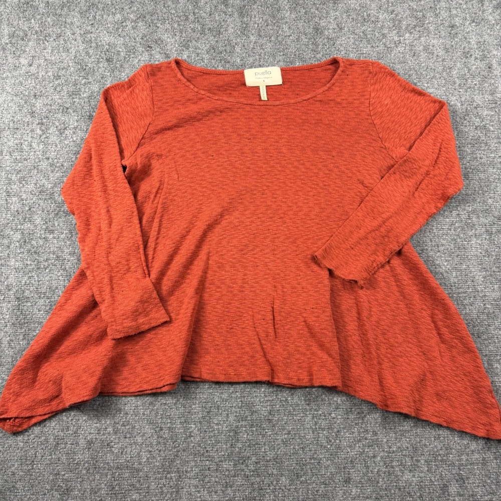 Puella Sharkbite Hem Top Womens Small Orange Long‎ Sleeve Slub Knit Boho Casual